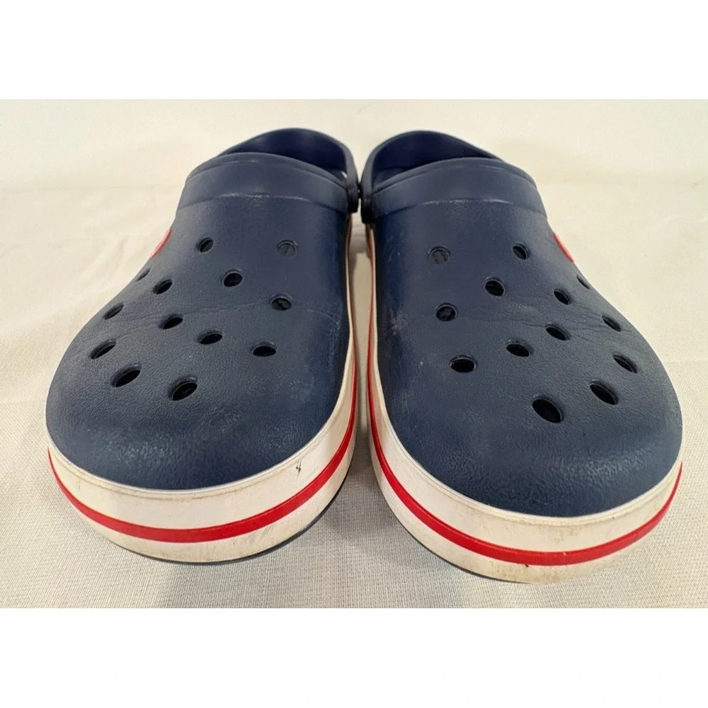 Crocs Crocband Navy Blue White Red Slip-On Clogs Adult Unisex Men's 5 Women's 7
